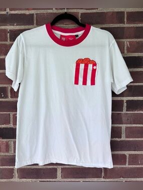 Popcorn Graphic Pocket T Shirt White Red Ringer Tee 100% Cotton Women’s Small